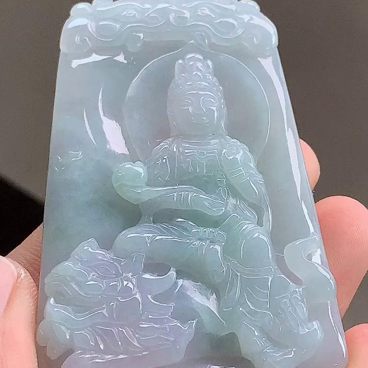 缅甸翡翠文殊玉吊坠天然玉石A货