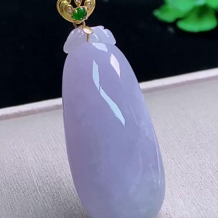 缅甸翡翠福瓜镶金玉吊坠天然玉石A货18K金镶嵌冰种紫罗兰正品1120