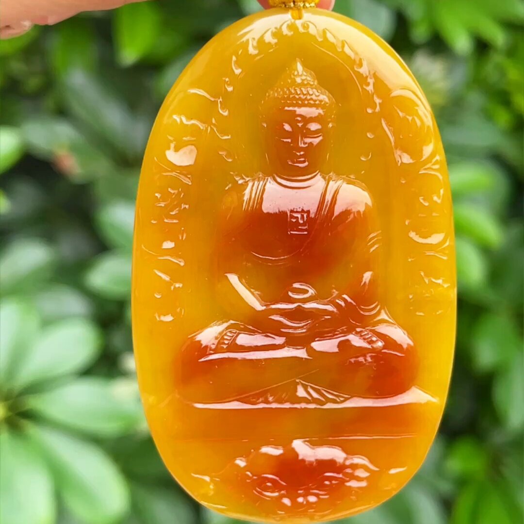 缅甸翡翠大日如来玉吊坠天然玉石A货冰糯种黄翡礼物高档正品0604