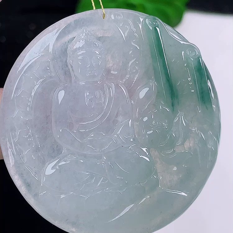 缅甸翡翠大日如来玉吊坠天然玉石A货冰种飘花证书新款正品0109