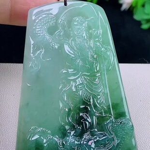 缅甸翡翠关公玉吊坠天然玉石A货冰种飘花新款老坑证书正品0204