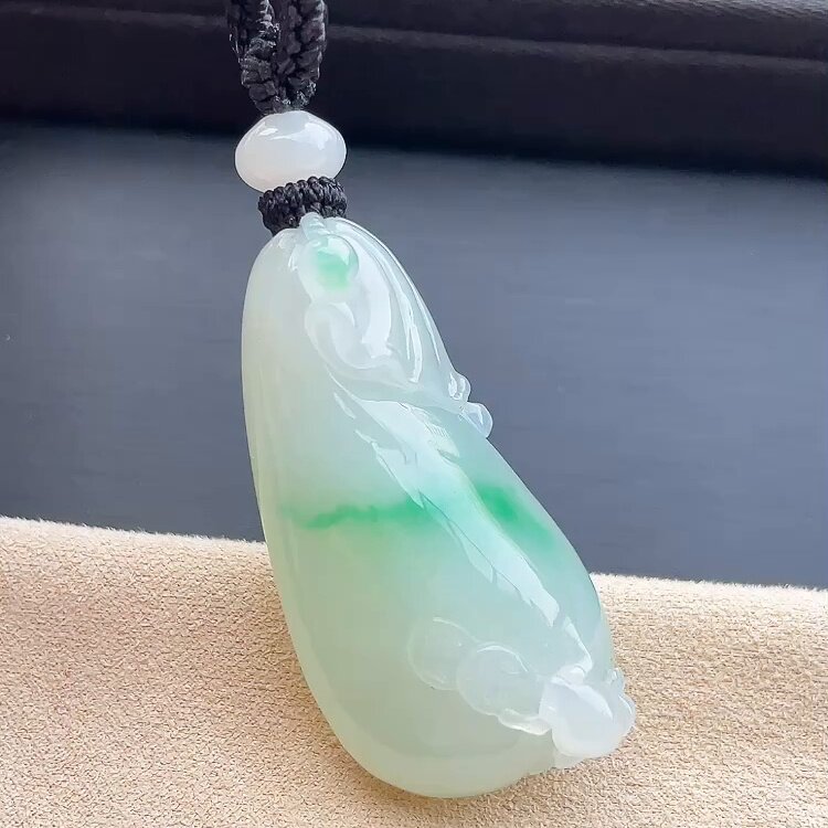 缅甸翡翠钱袋玉吊坠天然玉石A货冰种飘绿飘绿花礼物正品证书0629