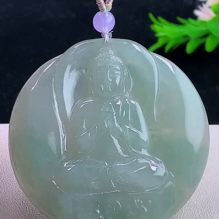 缅甸翡翠大日如来玉吊坠天然玉石A货冰种证书正品老坑收藏0105