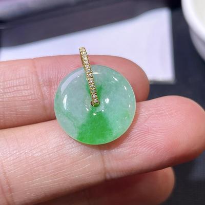 缅甸翡翠平安扣镶金玉吊坠天然玉