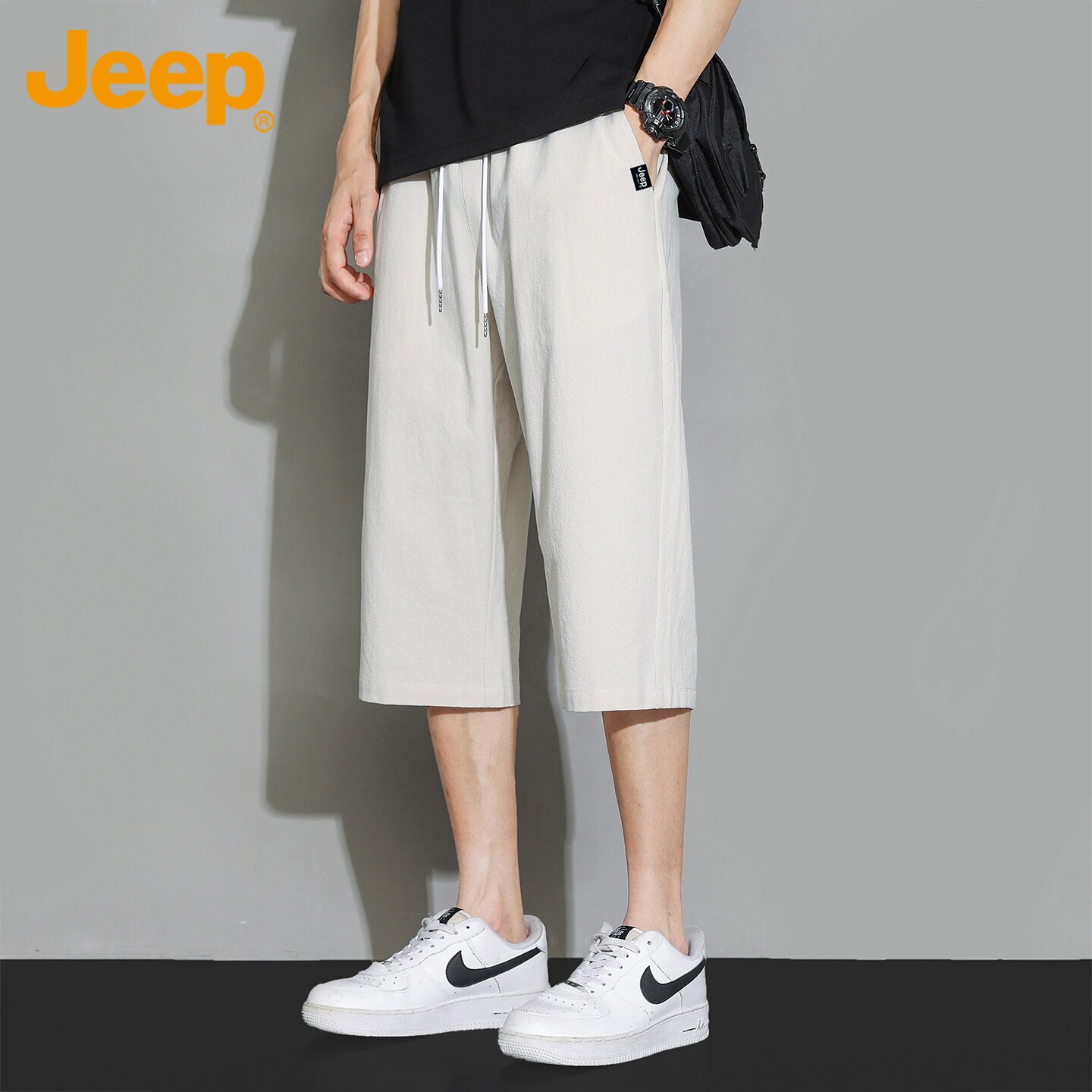 Jeep吉普短裤男士纯棉七分裤子夏季2026年薄款运动休闲7分中裤男