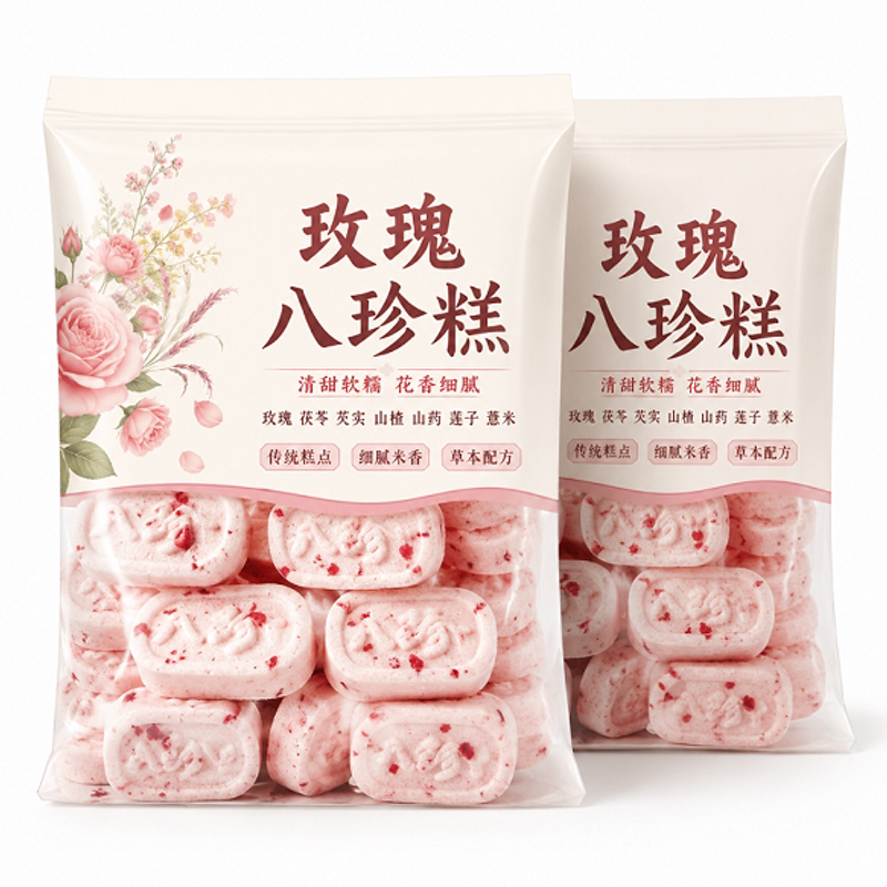 玫瑰八珍糕茯苓芡实无蔗糖健康营养早餐解馋点心饱腹代餐零食喜饼