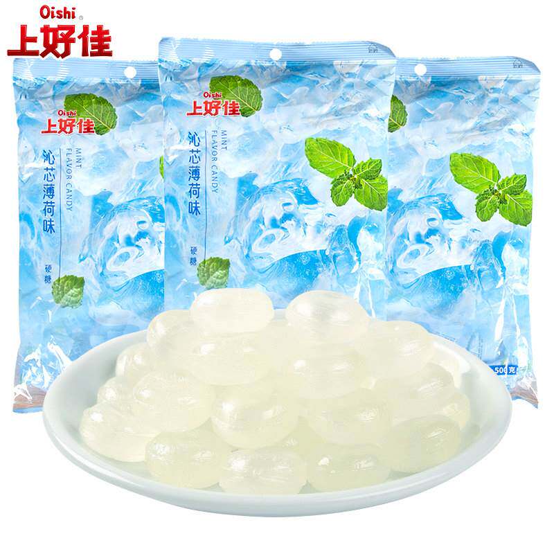 上好佳清新薄荷糖500g袋装无强劲清凉老式硬糖网红小零食散装糖果