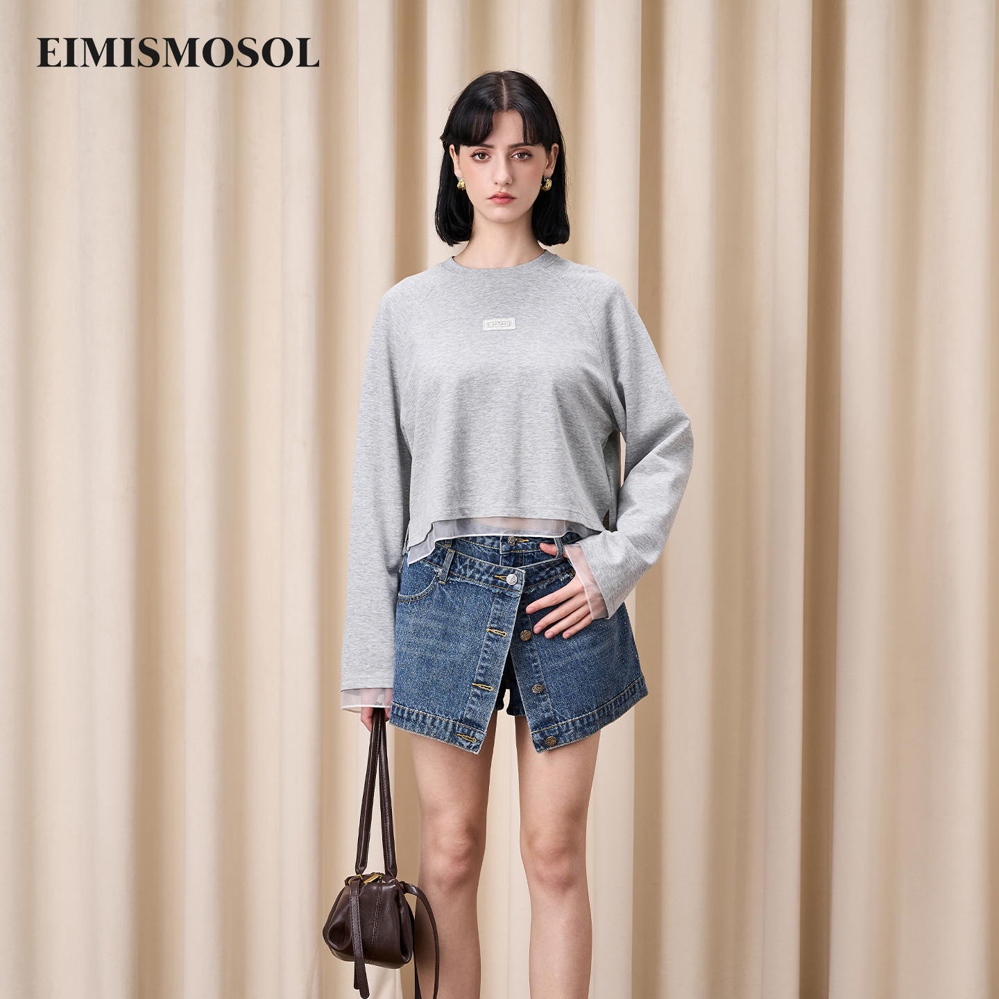 Eimismosol【张艺凡 李艺彤同款】25秋新款拼接T恤宽松休闲女上衣
