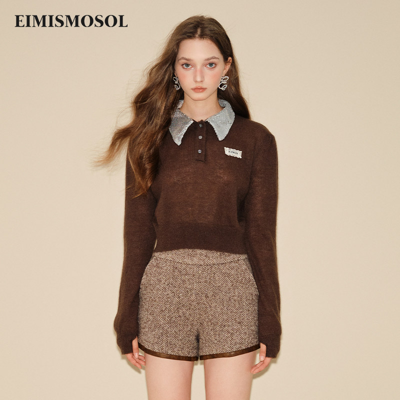 EIMISMOSOL POLO领长袖套头毛衣秋冬新款精致设计感百搭时尚女