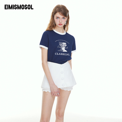 EIMISMOSOL假两件短裤休闲时尚女蓝白色23秋冬新款设计感小众甜美