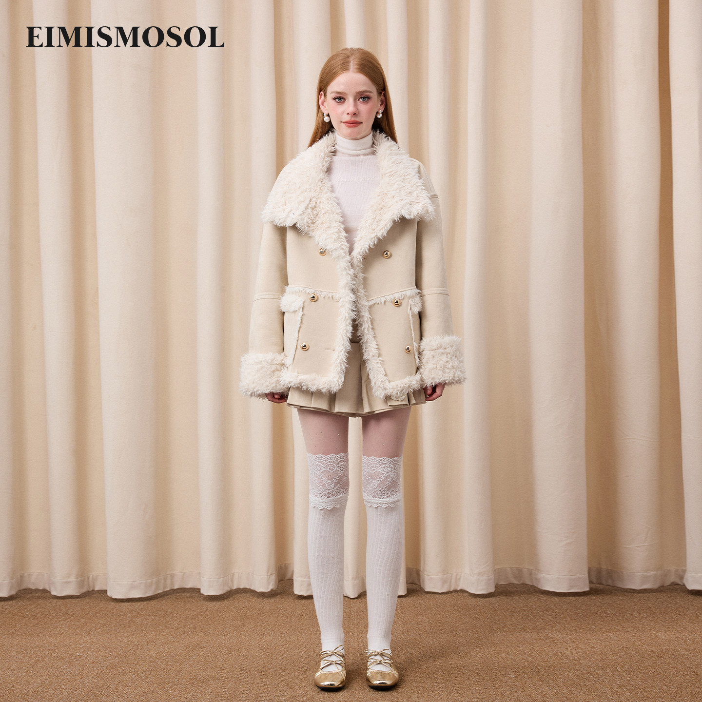 Eimismosol2025秋冬新款两面穿仿皮毛外套女短百褶裙裤保暖套装