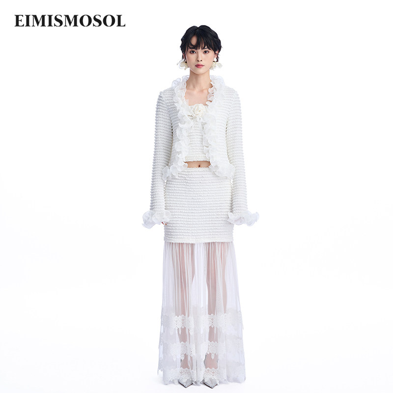 Eimismosol新款时尚套装荷叶边针织拼接吊带开衫长半裙三件套,女装/女士精品,时尚套装,淘宝优惠券,粉丝福利购,淘宝优惠卷