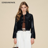 EIMISMOSOL短款 皮革光泽性好简约酷女款 长袖 羊皮革夹克秋冬新款