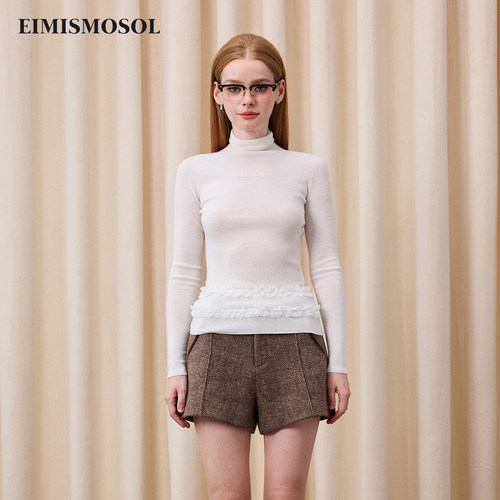 Eimismosol2026秋冬新品高领蕾丝花边羊毛衣女宽松百搭修身针织衫
