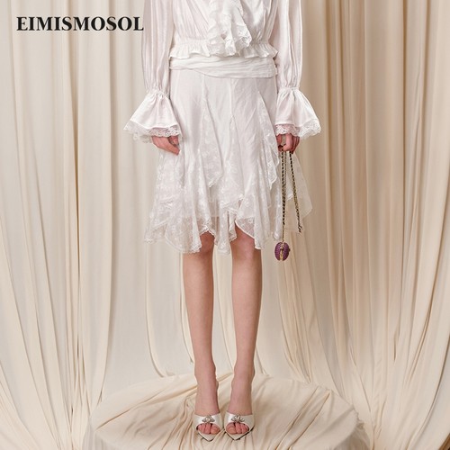 Eimismosol【李兰迪同款】25夏新款白色半身裙女蕾丝拼接荷叶边裙
