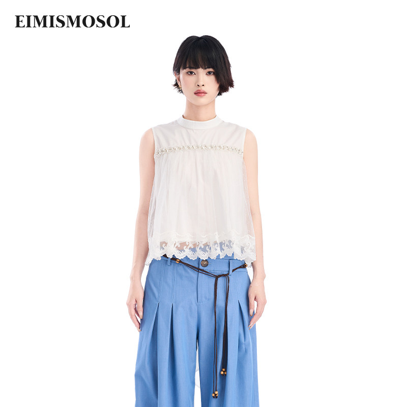 Eimismosol夏季新款时尚背心女蕾丝拼接无袖小衫上衣白色,女装/女士精品,背心吊带,淘宝优惠券,粉丝福利购,淘宝优惠卷