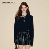 翻领套头毛衣秋冬宽松女 EIMISMOSOL中长款 Jayna Angelina同款