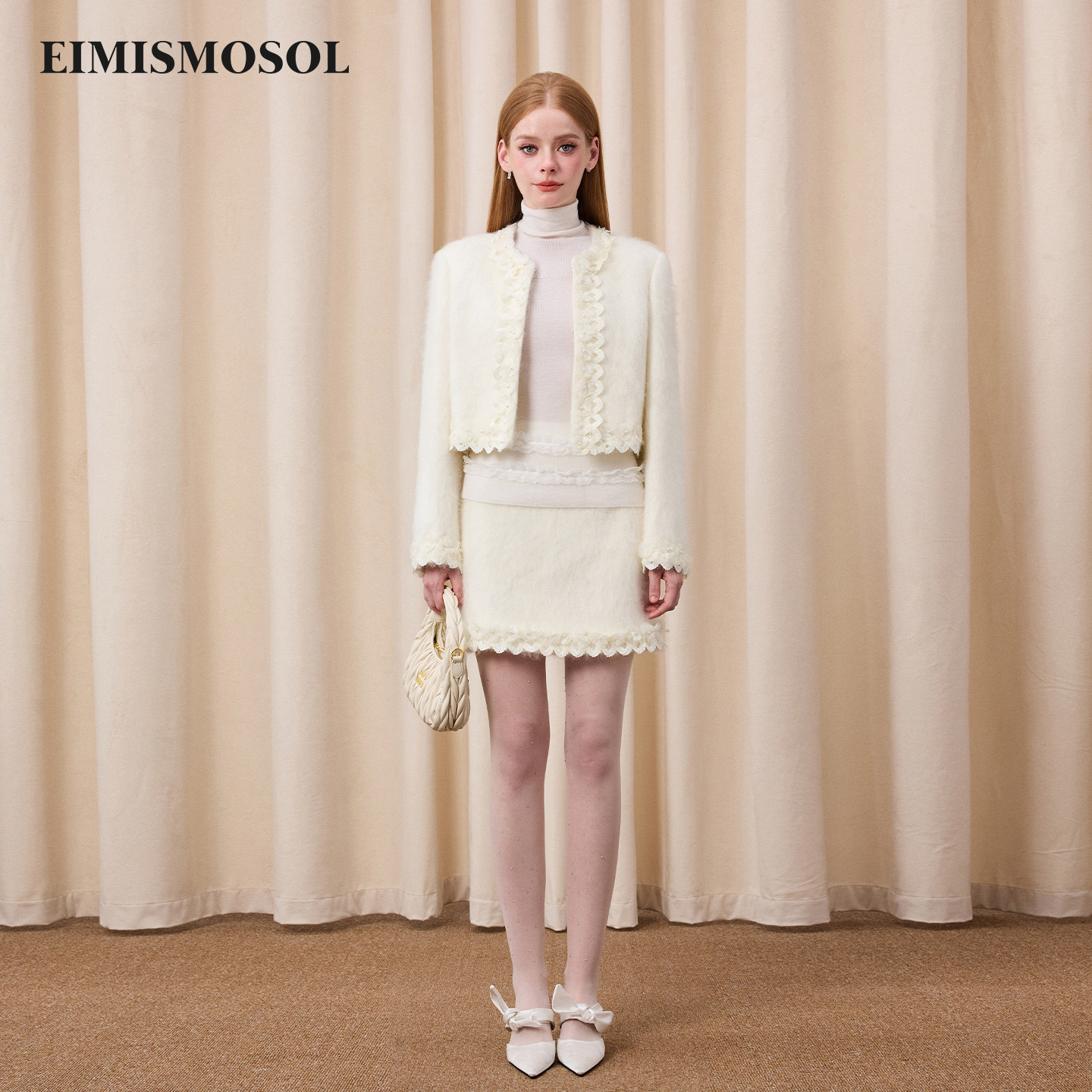 Eimismosol秋冬新品小香风短款长袖花边毛呢外套半裙女套装,女装/女士精品,时尚套装,淘宝优惠券,粉丝福利购,淘宝优惠卷