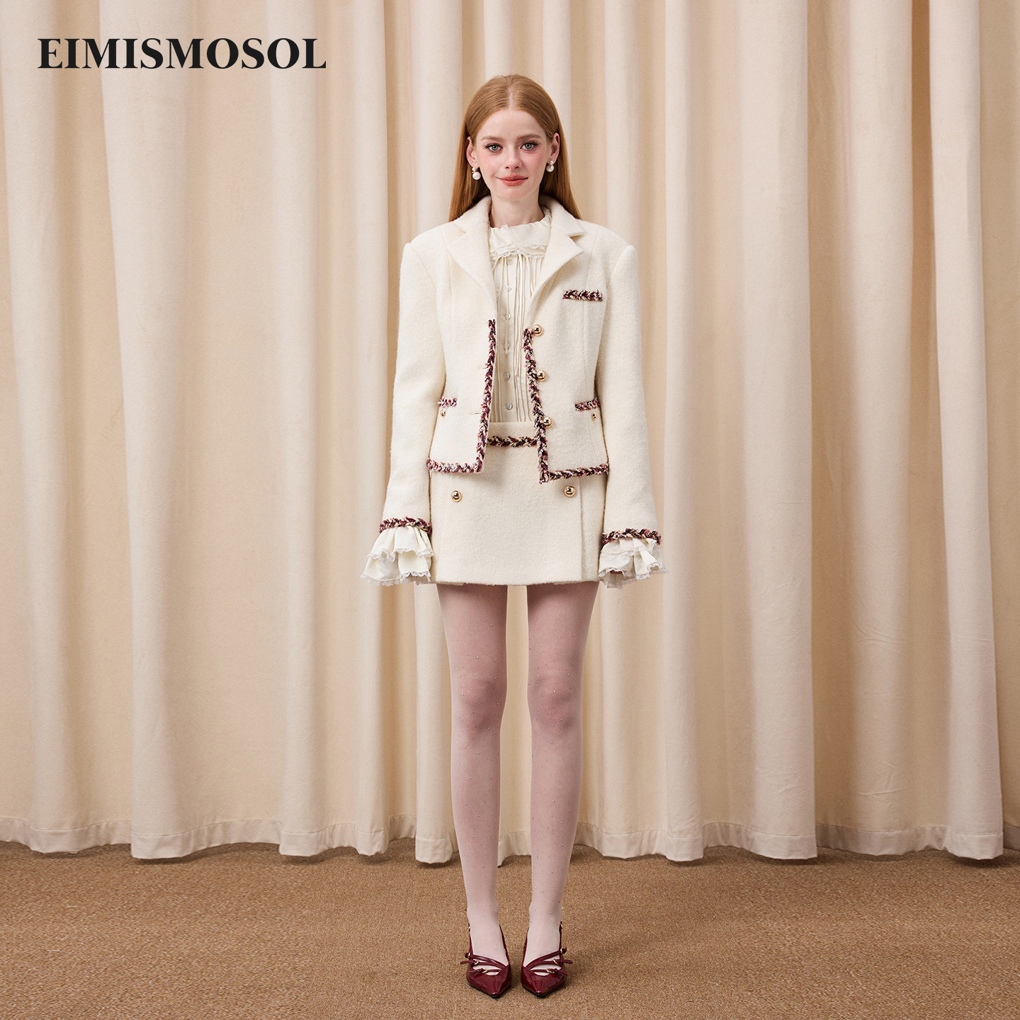 Eimismosol2026新款小香风绒感织带短毛呢外套半裙女时尚套装,女装/女士精品,时尚套装,淘宝优惠券,粉丝福利购,淘宝优惠卷