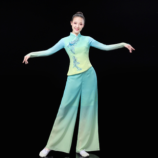 新款古典舞演出服广场舞秧歌服绿水青山女飘逸纱衣伞舞扇子舞蹈服