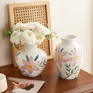 美式 饰 简约手绘陶瓷花瓶摆件高级感客厅水养插花玫瑰郁金香餐桌装