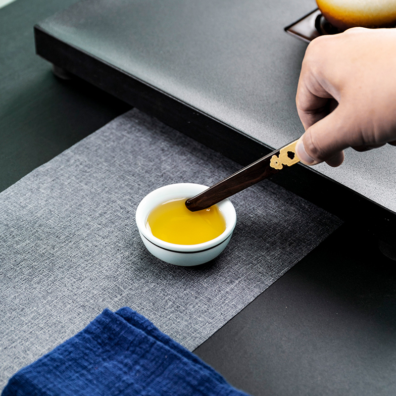 铜木镶嵌茶夹功夫茶具配件茶道杯夹子茶杯镊子黑檀实木防滑杯夹子