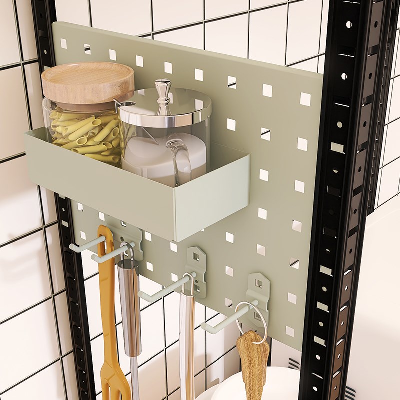 【灰绿色洞洞板】 适用峰阳置物架收纳盒单双挂钩挂板书桌配件