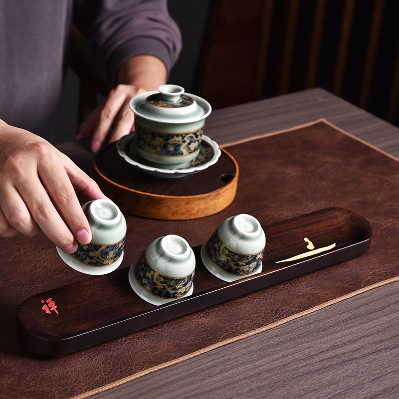 整块黑檀实木沥水茶杯架功夫茶具收纳架置物架子晾杯托架茶道配件