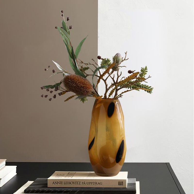 中古波点椭圆形凹凸设计师玻璃花瓶家居客厅软装饰品水培花器摆件