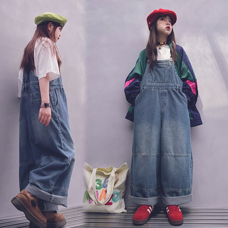 冷大娘定制  男女中大童牛仔背带裤百搭连体儿童学生裤子亲子款