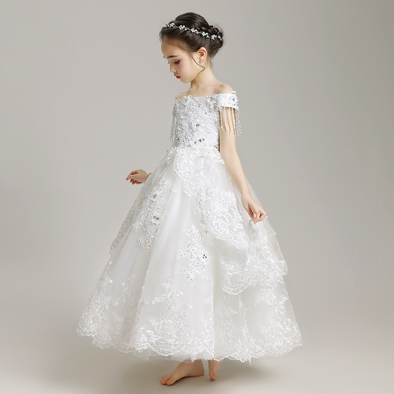 女童晚礼服公主裙蓬蓬纱小女孩花童婚纱婚礼裙儿童主持人高贵洋气