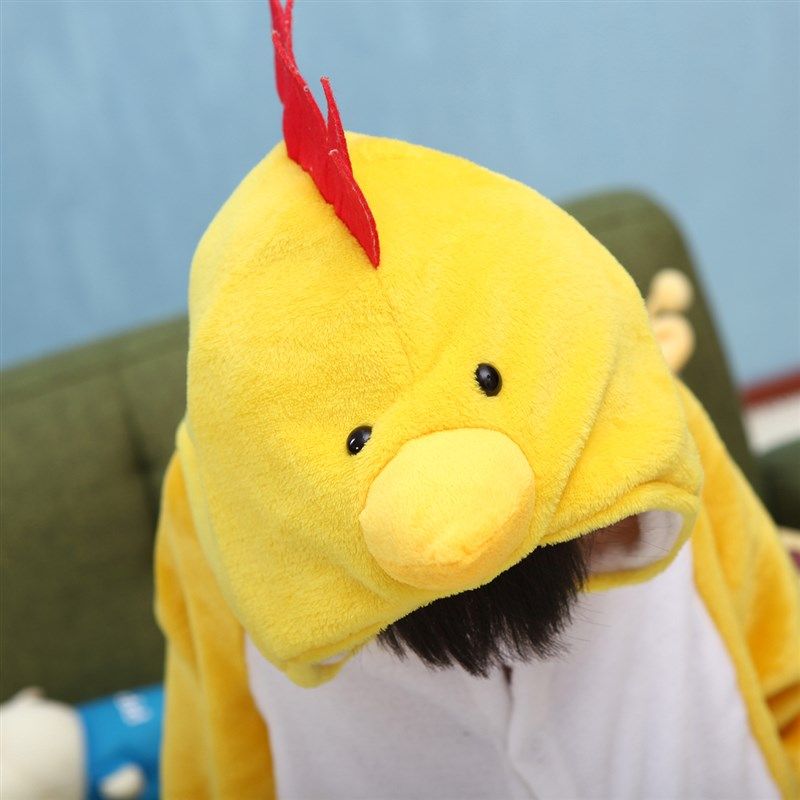 儿童冬季加厚小黄鸡小黄鸭珊瑚绒卡通连体睡衣法兰绒亲子装演出服