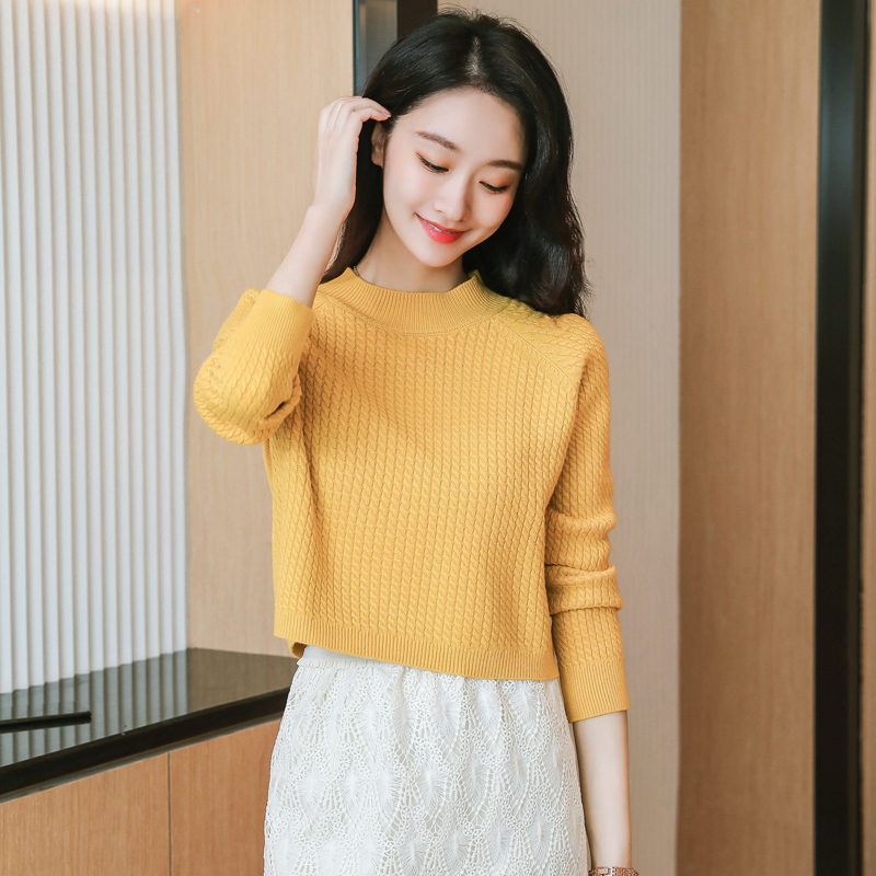 半高领短款毛衣女加厚秋冬新款女装宽松小个子高腰中领针织打底衫