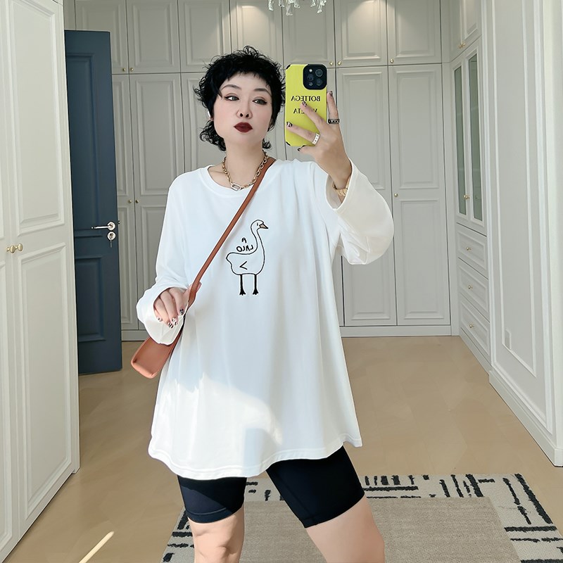 大码女装a打底衫女2024新款长袖t恤200斤胖mm百搭显瘦休闲早秋上