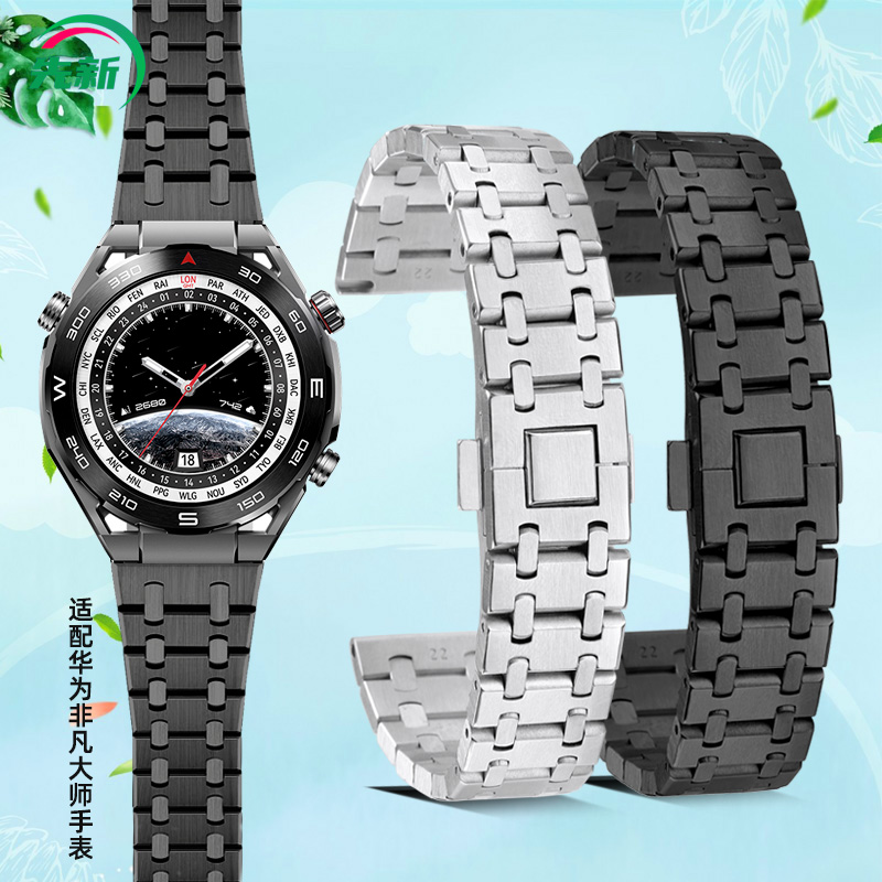 适配华为非凡大师手表带钢带男保时捷GT2/4/5智能快拆钢表链22mm