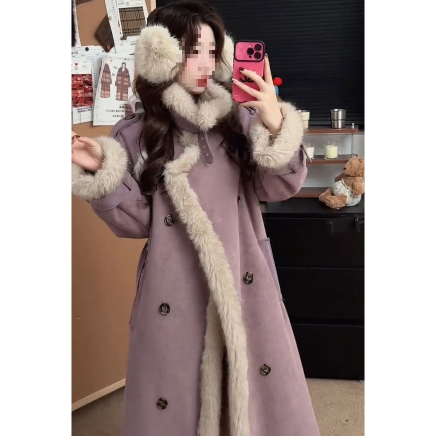 皮毛一体仿皮草大衣女冬季长款2025新款感麂皮绒加厚保暖外套