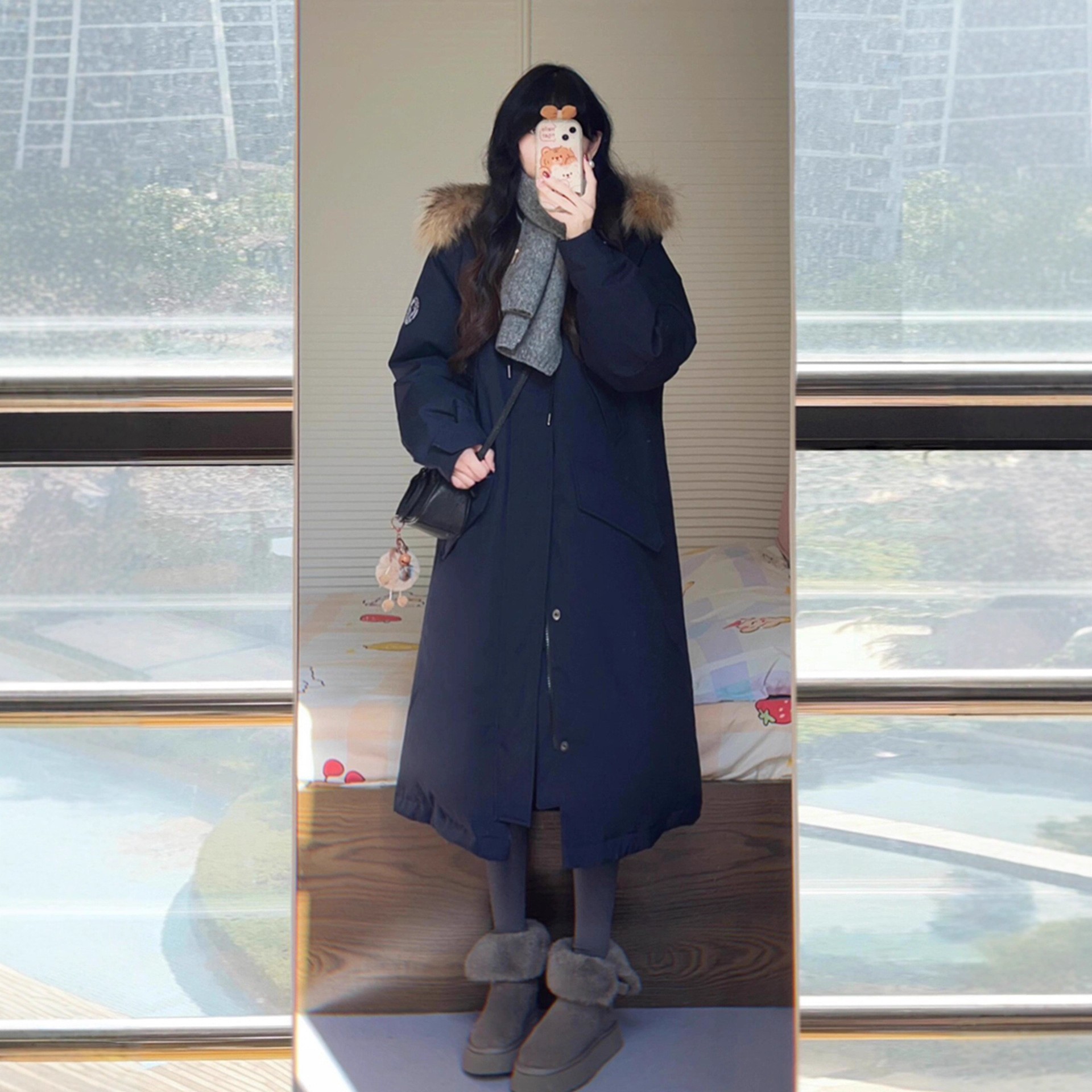 长款过膝大毛领派克服女2025冬新款韩系宽松加厚羽绒棉衣棉袄外套