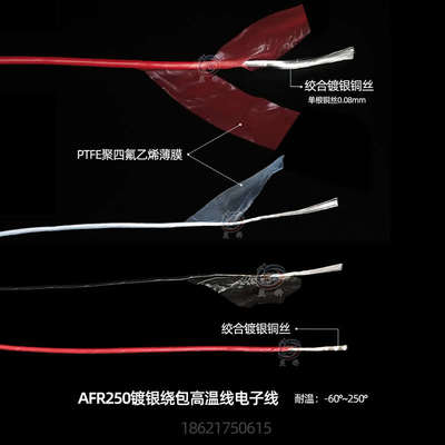炎科AFR250镀银高温线0.1/0.15/0.2平方铁氟龙四氟绕包线航空导线