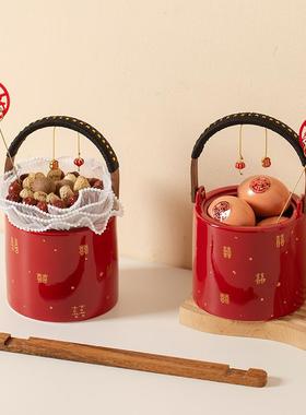 子孙桶结婚一对红色陪嫁出嫁用品大全陶瓷痰盂娘家女方嫁妆喜桶