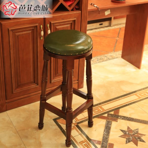 包邮欧式实木吧台椅KTV吧凳旋转吧椅酒吧凳家用高脚椅高脚凳美式