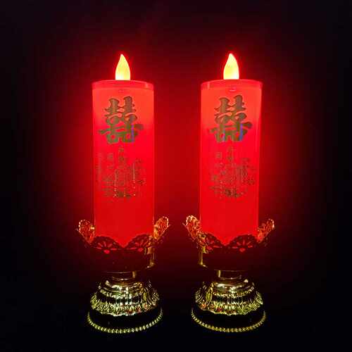 结婚电子蜡烛电风洞房花烛龙凤家用喜同电蜡烛台插防结庆心红烛