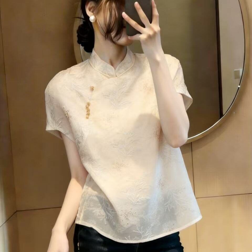 新中式立领雪纺小衬衫气质显瘦夏衬衫