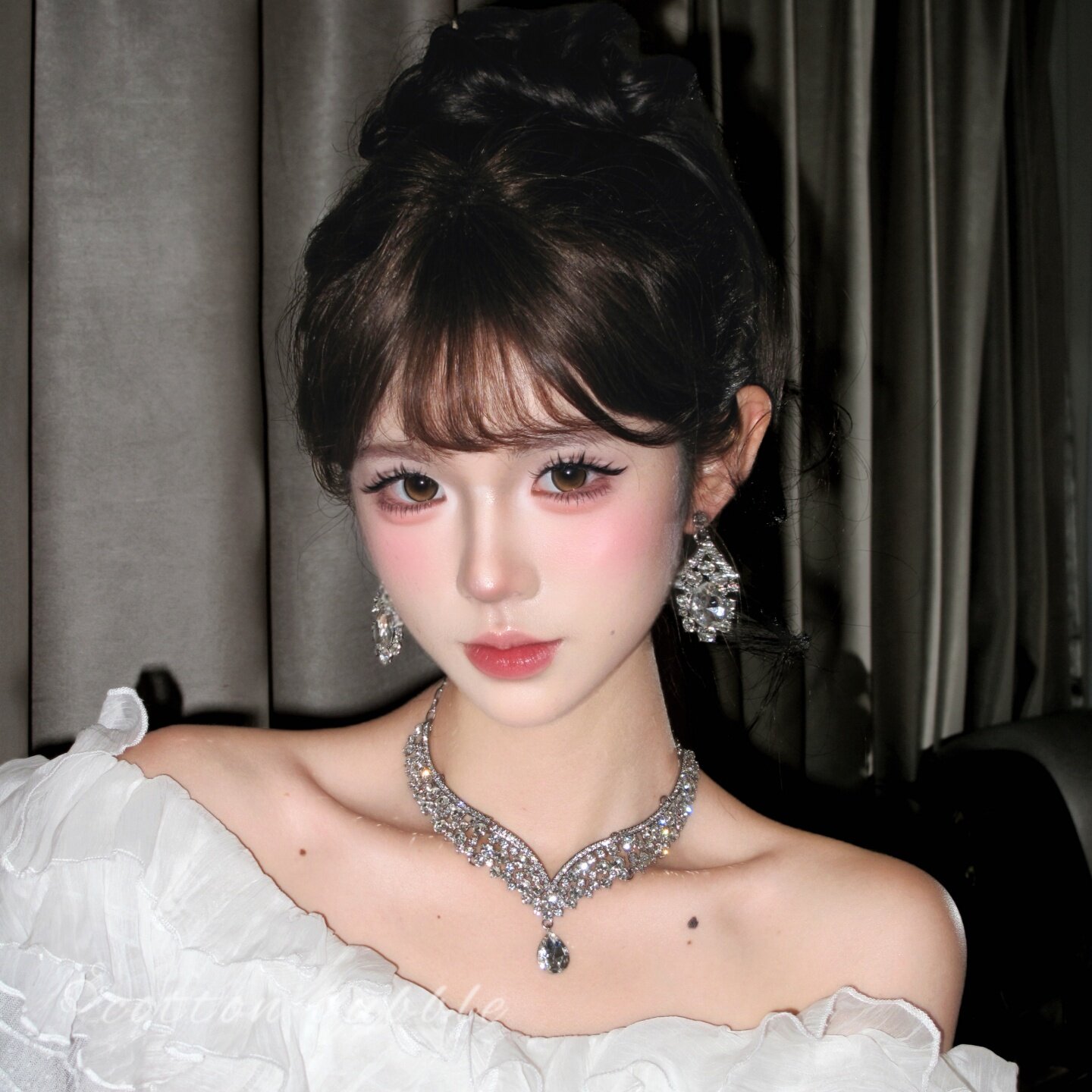 复古夸张银色闪钻水滴项链耳环套装女宴会礼服配饰新娘锁骨链颈链