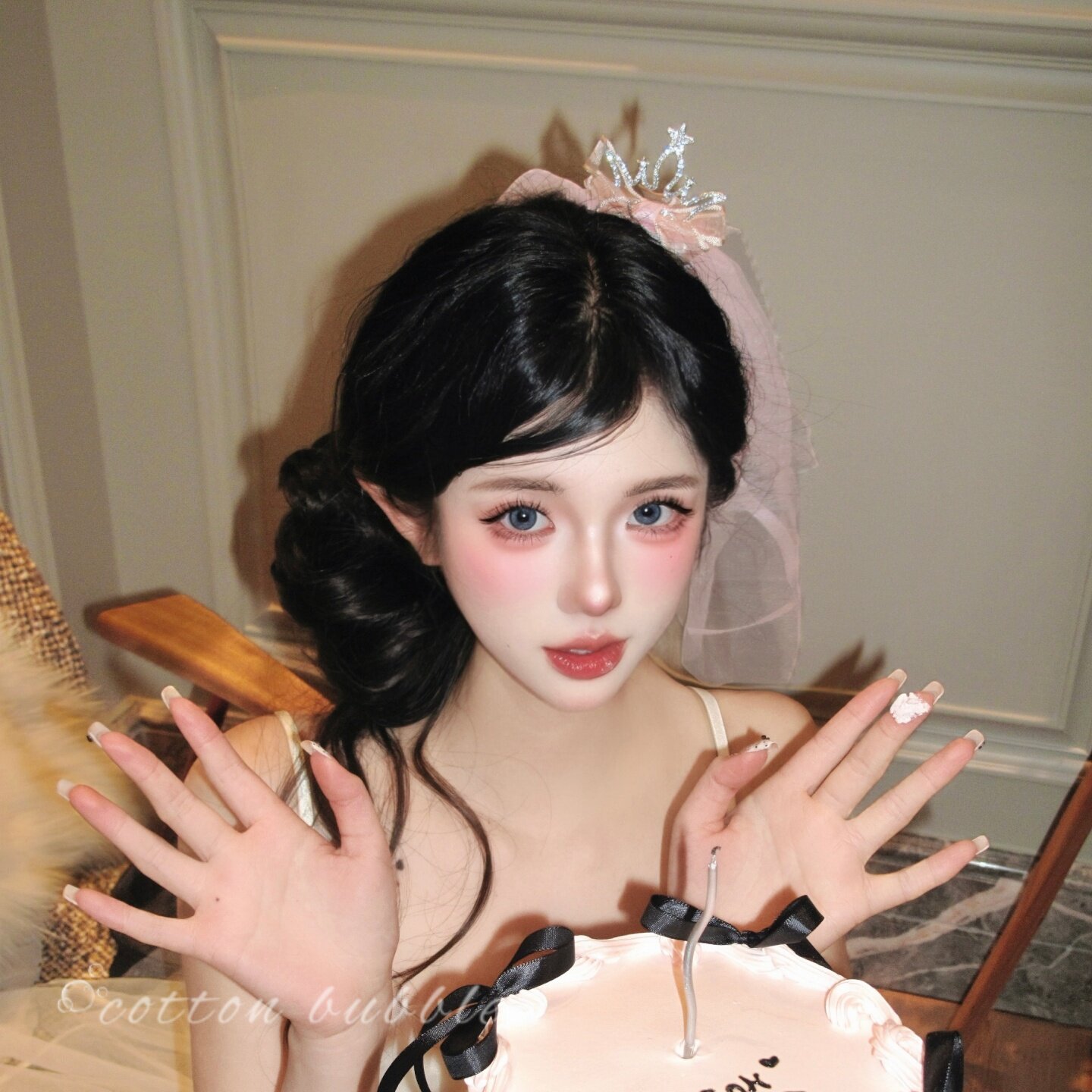 超仙公主粉色飘纱生日头饰皇冠发夹甜美可爱顶夹头纱高级发卡发饰