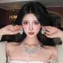 法式 女高级感生日新娘锁骨链 镶钻珍珠项链晚礼服夸张配饰耳环套装