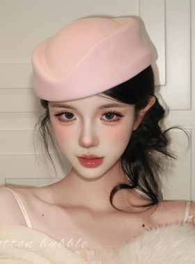 留洋千金粉色帽子法式复古空姐礼帽头饰2025新款女制服cos贝雷帽