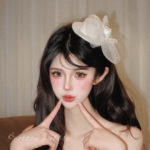 复古赫本风白色小礼帽发夹女名媛旗袍头饰顶夹高级感礼服夸张发饰