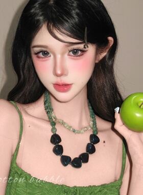 中古vintage夸张绿色双层项链女