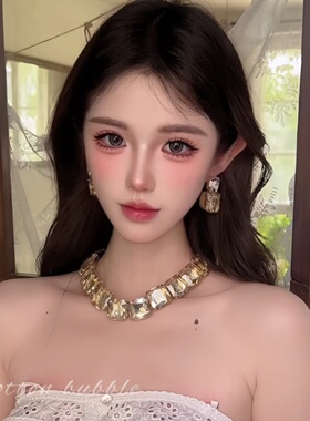 轻奢香槟金夸张方形项链耳环套装