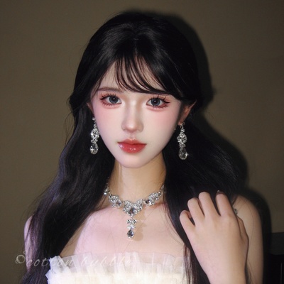 轻奢银色水滴项链耳环套装夸张